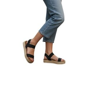 Steve Madden Black Espadrille Platform Sandals Elastic Strap Women's Size 9